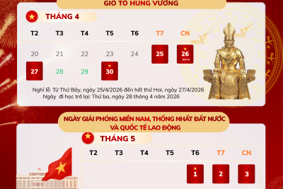 Thông báo lịch nghỉ Giỗ tổ Hùng Vương và Chiến thắng 30/4- Quốc tế lao động 1:5